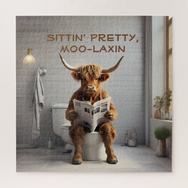 Funny bathroom wall art Scottish Cow  Jigsaw Puzzle (Vertical)