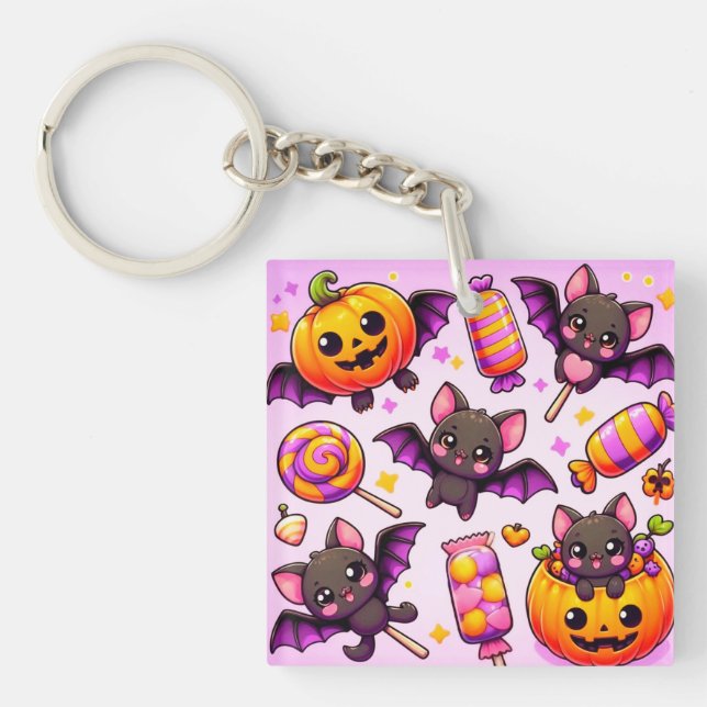 Funny bats candy halloween key ring (Front)
