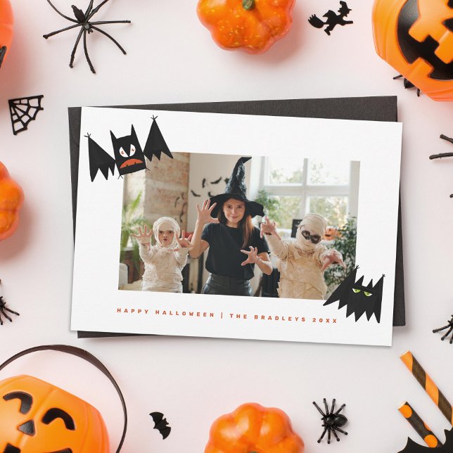 Funny Bats Illustrated Halloween Holiday Card (Creator Uploaded)