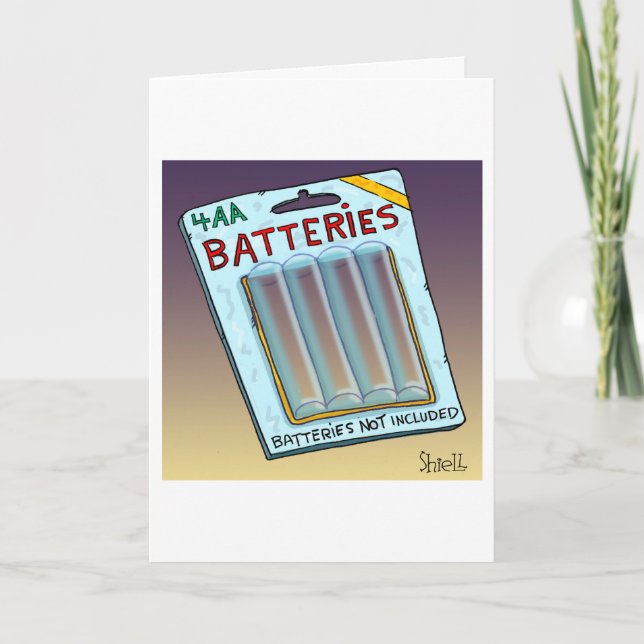 Funny Batteries Not Included card and gift. (Front)