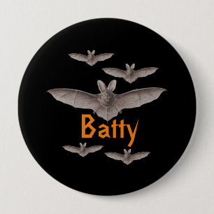 Funny Batty Vintage Bats Black and Orange Pinback  10 Cm Round Badge