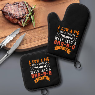 Funny BBQ A Cow A Pig and A Chicken Grilling Oven Mitt & Pot Holder Set