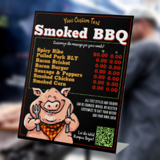 Funny BBQ Barbeque Menu Pig Roast Grill Food Truck Pedestal Sign