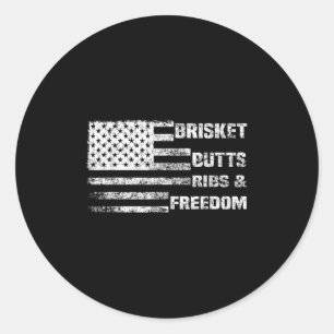 Funny Bbq, Brisket Butts Ribs And Freedom, Funny G Classic Round Sticker