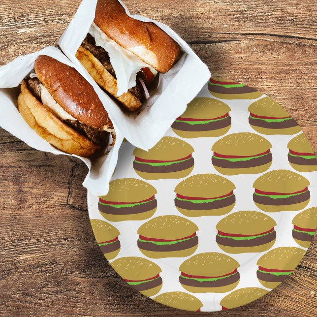 Funny BBQ Burger Pattern Paper Plate (Fun burger pattern paper plates just for you)