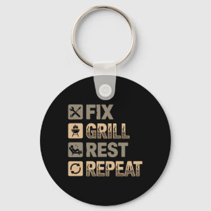 Funny Bbq Dad Fix Grill Rest Repeat Grilling Key Ring