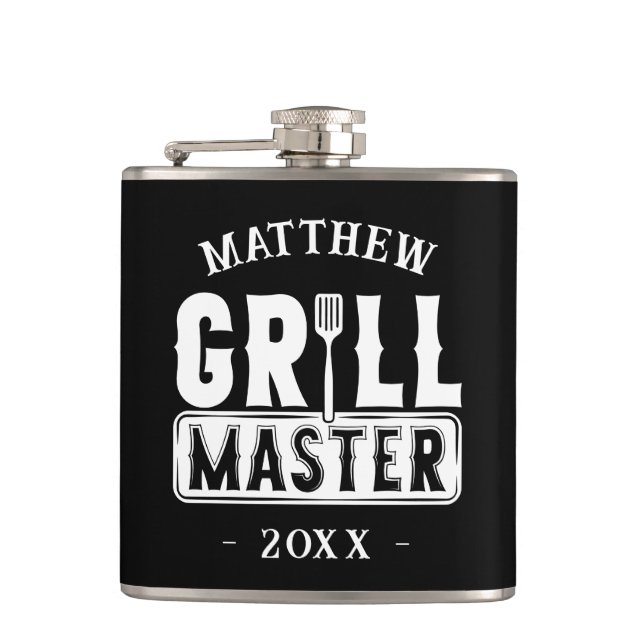 Funny BBQ Grill Master Personalised Barbecue King Hip Flask (Front)
