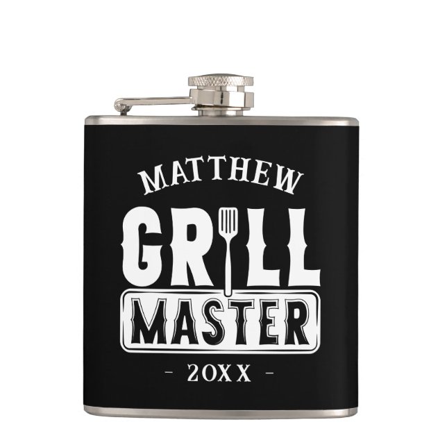 Funny BBQ Grill Master Personalised Barbecue King Hip Flask (Front)