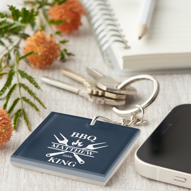 Funny BBQ Grill Master Personalised Barbecue King  Key Ring (Front Right)