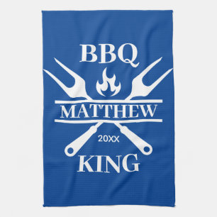 Funny BBQ Grill Master Personalised Barbecue King Tea Towel