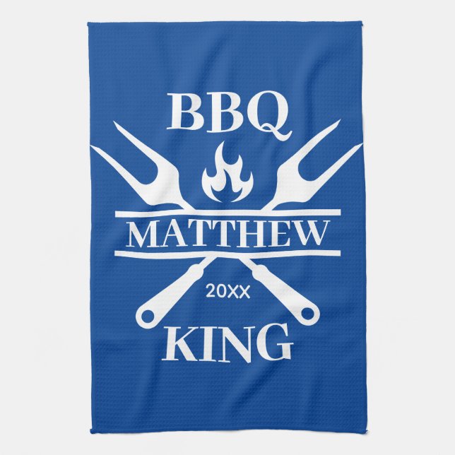 Funny BBQ Grill Master Personalised Barbecue King  Tea Towel (Vertical)
