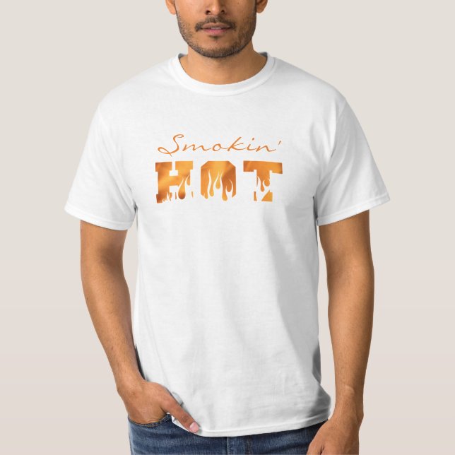 Funny BBQ Grill Smoker SMOKIN HOT Fire Flames T-Shirt (Front)
