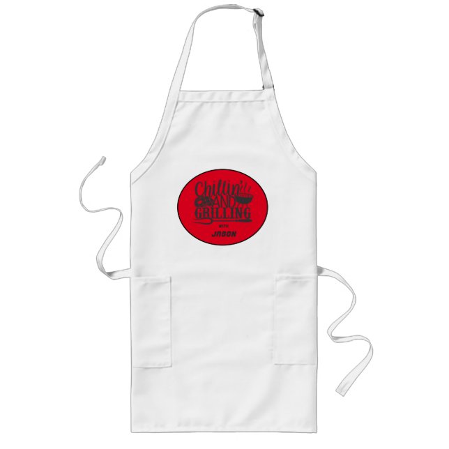 Funny BBQ Grilling Chill Backyard Chef Personalise Long Apron (Front)