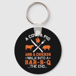 Funny Bbq Grilling Design A Cow A Pig And A Chicke Key Ring