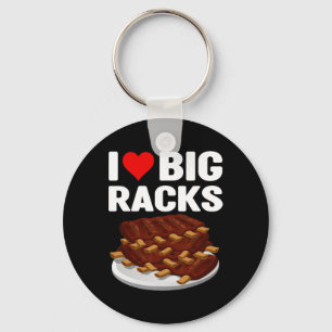 Funny Bbq I Love A Big Rack Red Heart Ribs Pitmast Key Ring