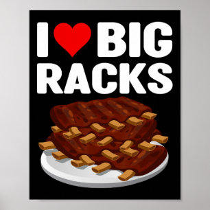 Funny Bbq I Love A Big Rack Red Heart Ribs Pitmast Poster