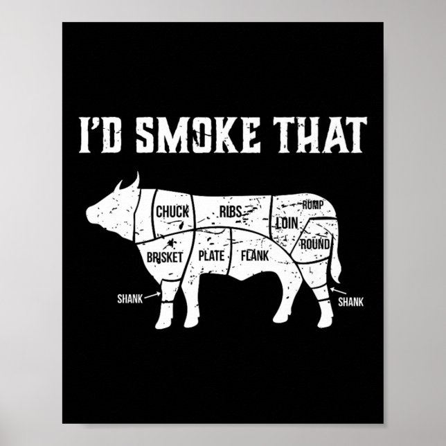 Funny Bbq I'd Smoke That Cow Premium  Poster (Front)