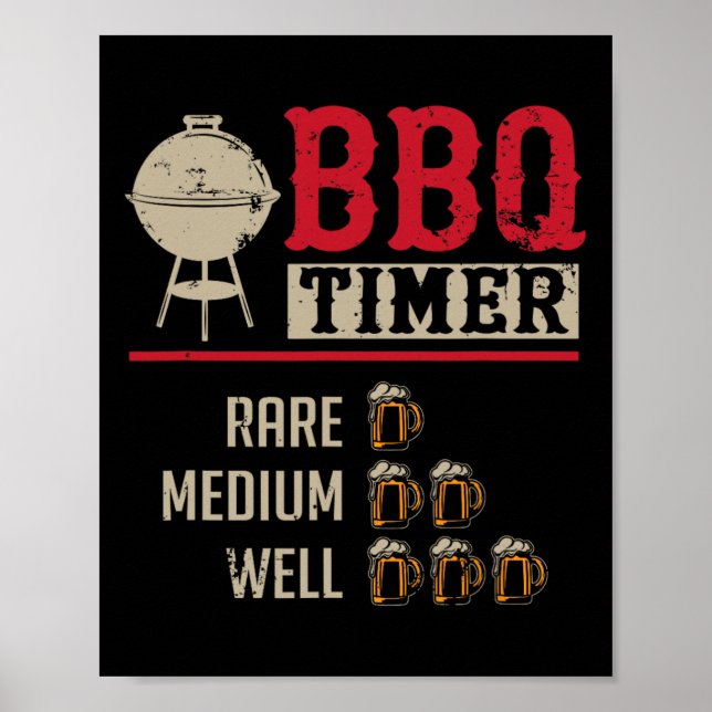 Funny Bbq Meat Cooking Timer Beer Grill Chef Rbecu Poster (Front)