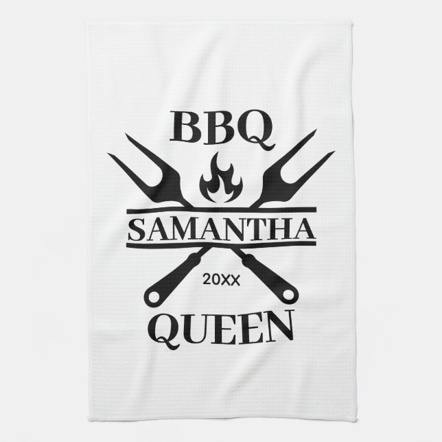 Funny BBQ Personalised Barbecue Queen Apron Cuttin Tea Towel (Vertical)