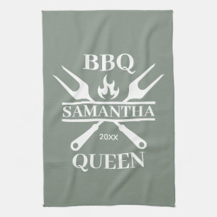 Funny BBQ Personalised Barbecue Queen Kitchen  Tea Towel