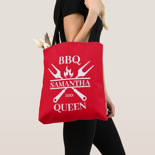 Funny BBQ Personalised Barbecue Queen  Tote Bag (Close Up)