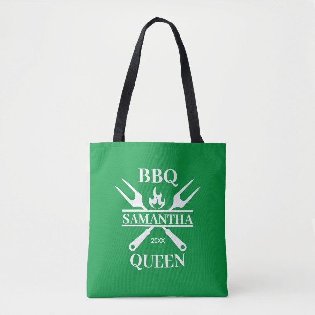 Funny BBQ Personalised Barbecue Queen  Tote Bag (Front)