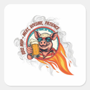 Funny BBQ Pig Beer Mug 4th of July Grill Master Square Sticker