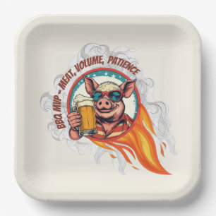 Funny BBQ Pig With Sunglasses Beer 4th of July Paper Plate