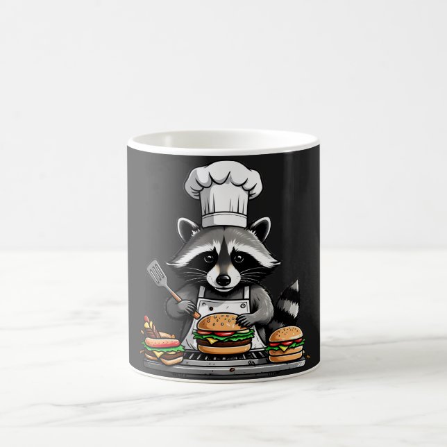 Funny BBQ Racoon Flipping Burgers  Coffee Mug (Center)