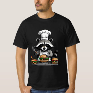 Funny BBQ Racoon Flipping Burgers  T-Shirt
