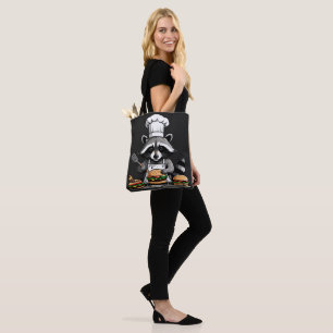Funny BBQ Racoon Flipping Burgers Tote Bag