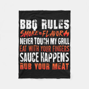 Funny Bbq Rules Smoke=flavour Eat With Fingers Rub Fleece Blanket
