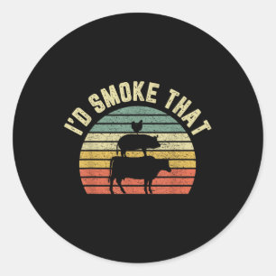 Funny Bbq Shirt Id Smoke That Retro Barbeque Grill Classic Round Sticker