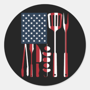 Funny Bbq Smoker Grilling Tools Rbecue American Fl Classic Round Sticker