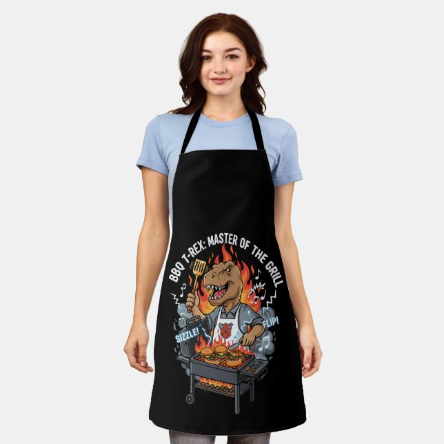 Funny BBQ T-Rex Master of the Grill Dinosaur Dad  Apron (Worn)