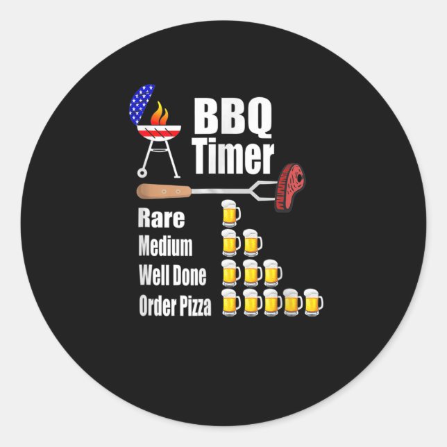 Funny Bbq Timer Barbecue Grill Grilling Gift Beer  Classic Round Sticker (Front)