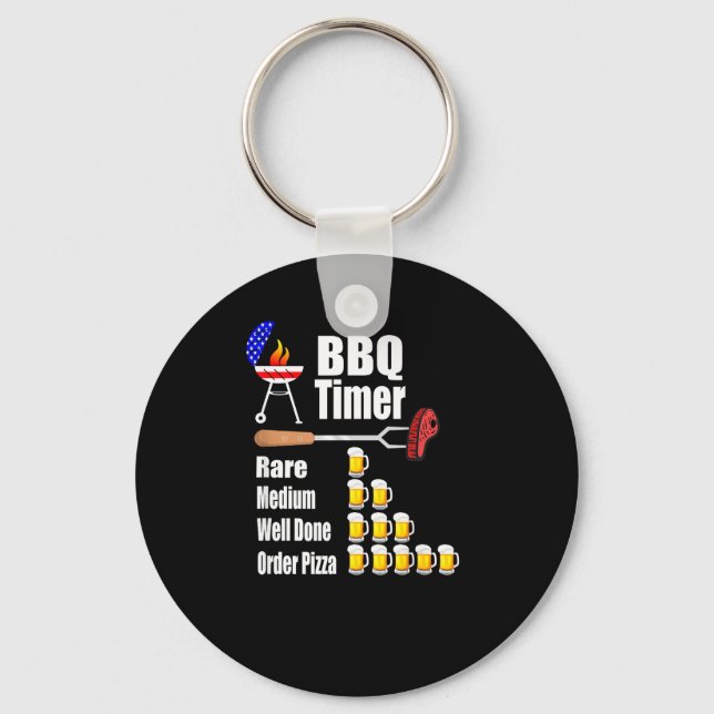 Funny bbq timer - barbecue grill grilling gift  key ring (Front)