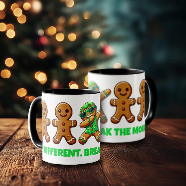 Funny Be Different Break the Mould Gingerbread Men Mug (Dabbing Gingerbread Man Two-Tone Mugs Cover Photo)