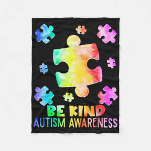 Funny Be Kind Puzzle Pieces Tie Dye Autism Awarene Fleece Blanket