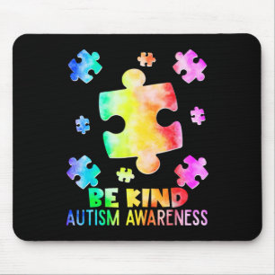 Funny Be Kind Puzzle Pieces Tie Dye Autism Awarene Mouse Pad