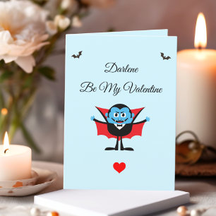 Funny Be My Valentine Cartoon Vampire Bat Name Holiday Card