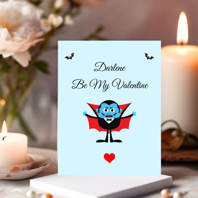 Funny Be My Valentine Cartoon Vampire Bat Name Postcard (Creator Uploaded)