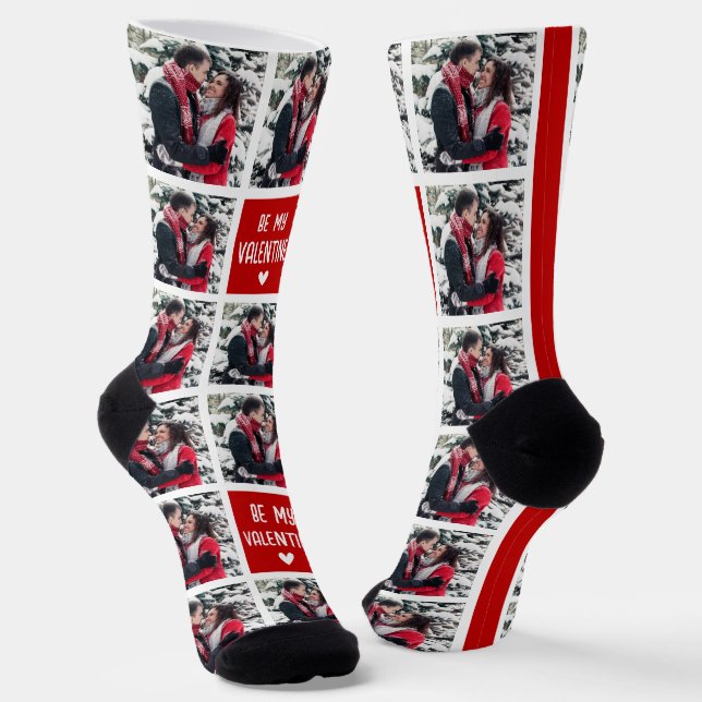 Funny Be My Valentine Photo Grid Socks (Angled)