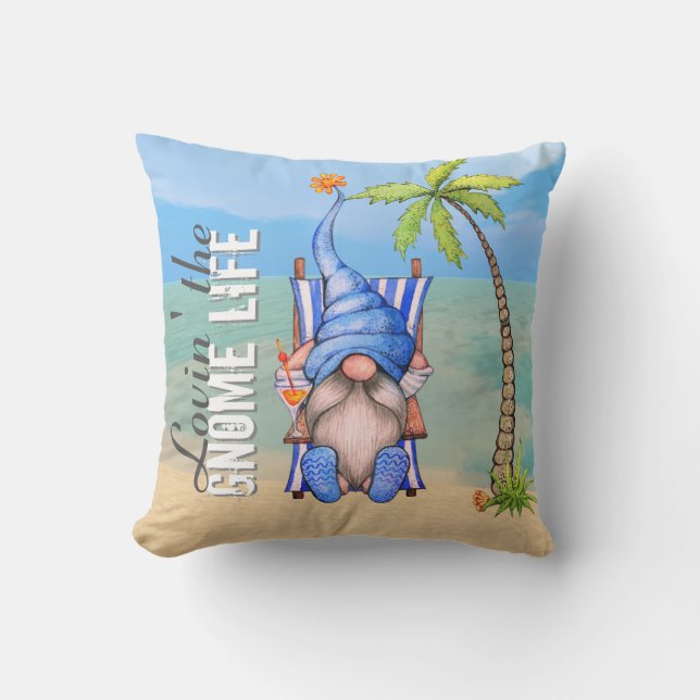 Funny Beach Chair Gnome Palm Tree Cushion (Front)
