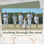 Funny Beach Christmas Custom Family Photo Green Holiday Card<br><div class="desc">Bring a splash of tropical fun to your holiday greetings with our Funny Beach Christmas Custom Family Photo Green Holiday Card. Perfect for families who enjoy a sunny Christmas by the sea, this card features your personalised family photo, along with playful sayings like “Seas and Greetings” and “Dashing Through the...</div>