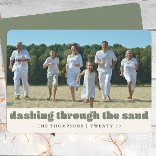 Funny Beach Christmas Custom Family Photo Green Holiday Card