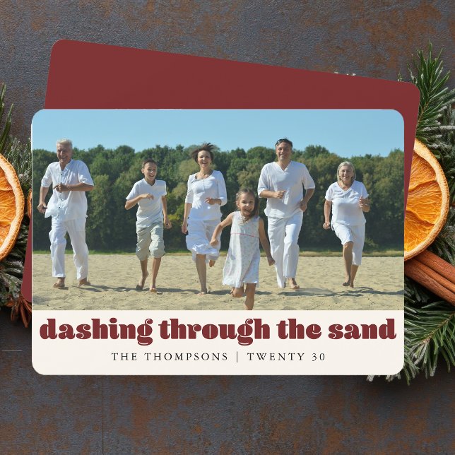 Funny Beach Christmas Customised Family Photo Red Holiday Card (Creator Uploaded)