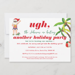 Funny Beach Christmas In July Santa Beer Party Invitation