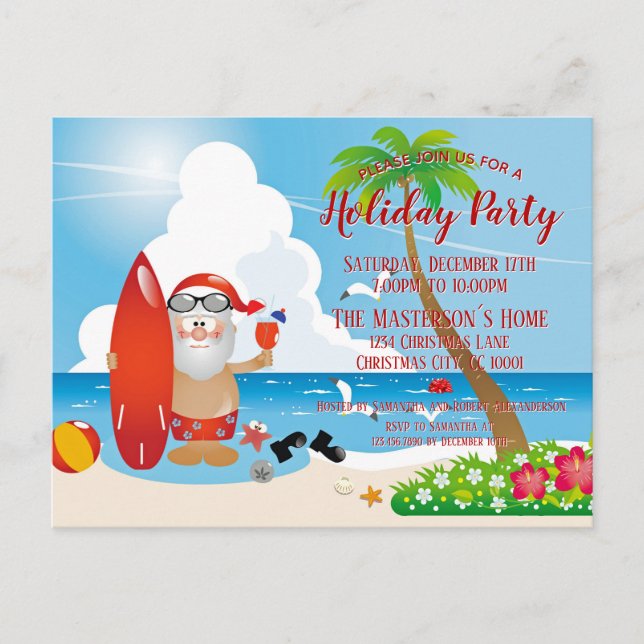 Funny Beach Christmas Invitation Postcard (Front)
