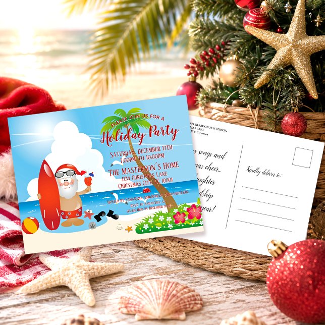 Funny Beach Christmas Party Invitation Postcard (Creator Uploaded)